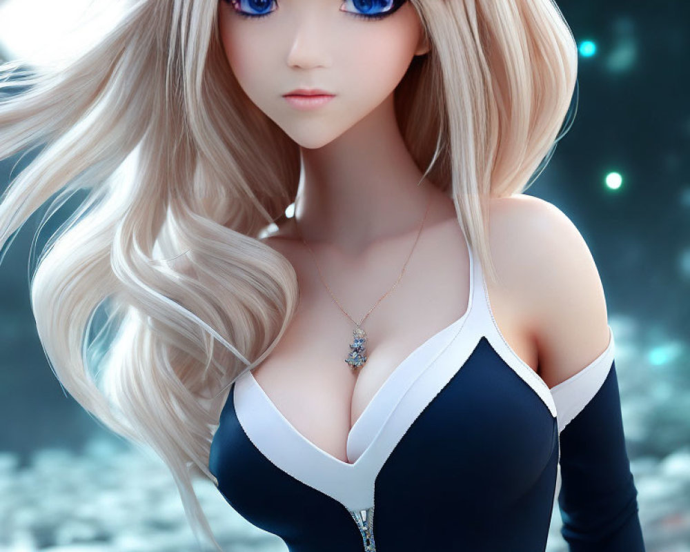 Blond-Haired Female Character in Black and White Outfit