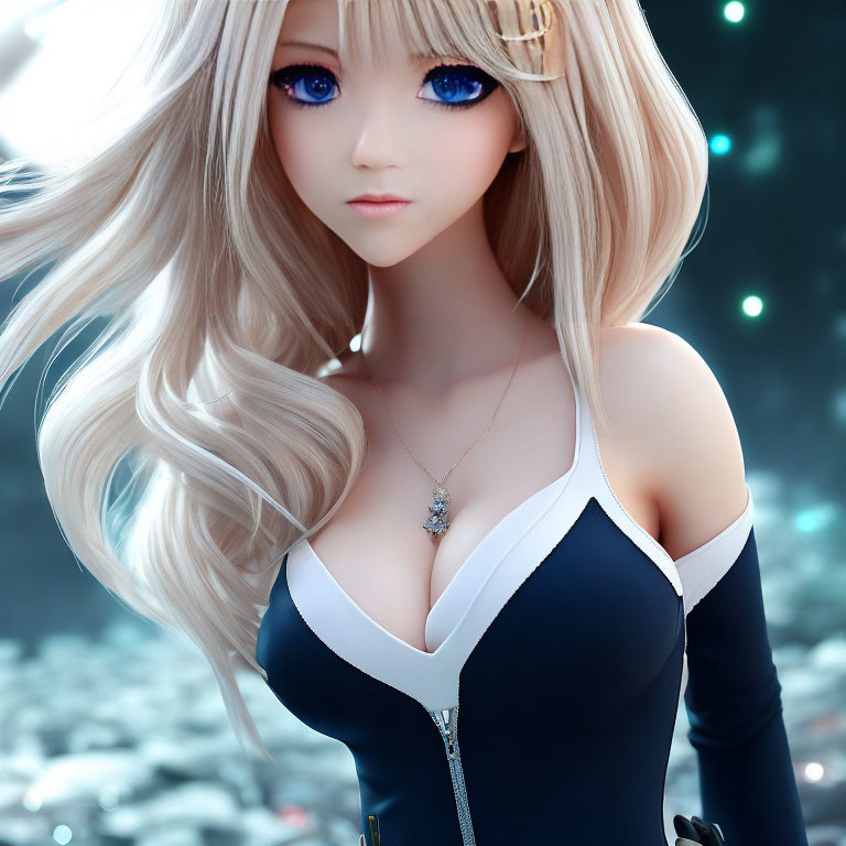 Blond-Haired Female Character in Black and White Outfit