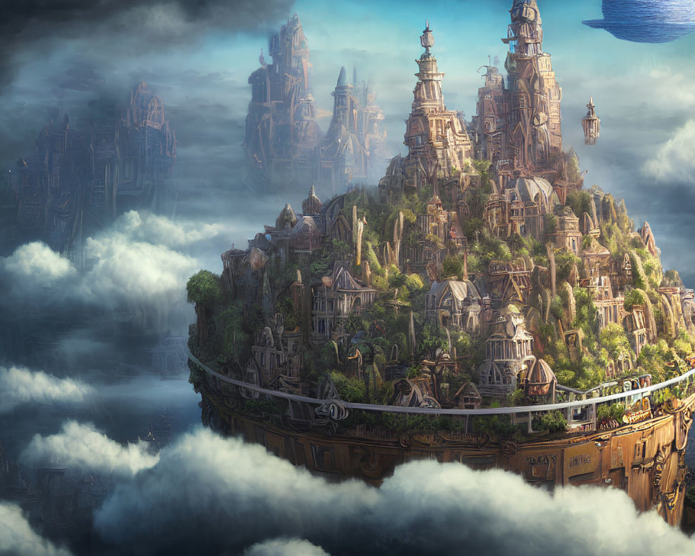 Intricate architecture of a floating city in the clouds