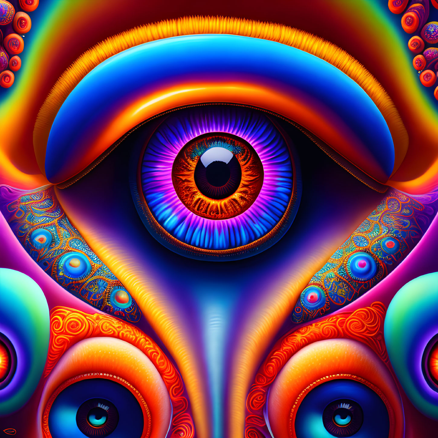 Colorful Digital Artwork with Central Eye and Psychedelic Patterns