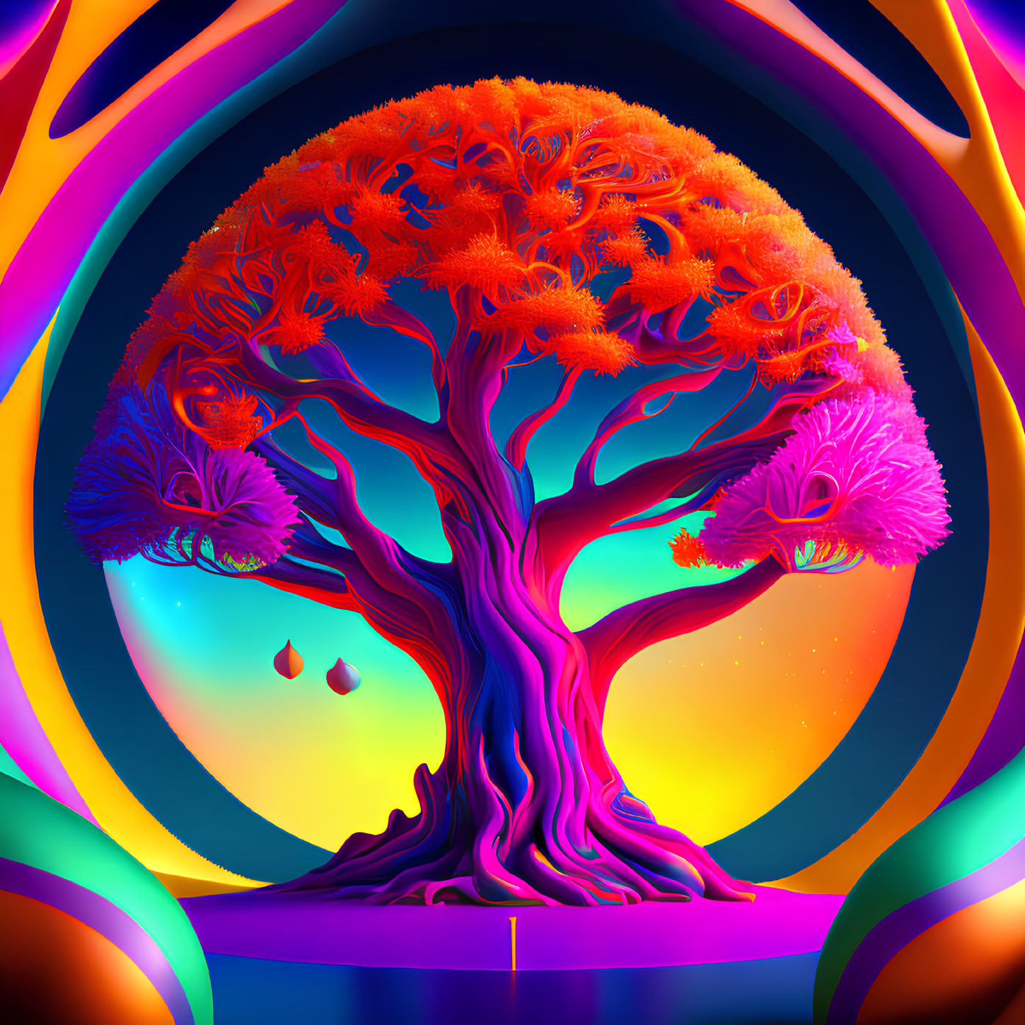 Colorful Tree Artwork with Psychedelic Background