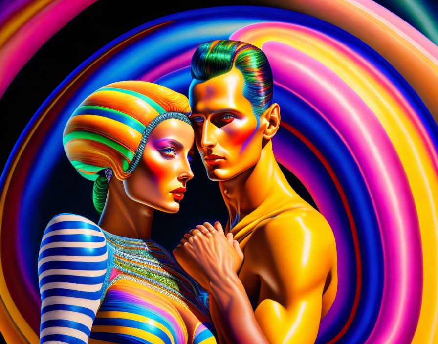 Colorful Stylized Man and Woman in Vibrant Digital Art