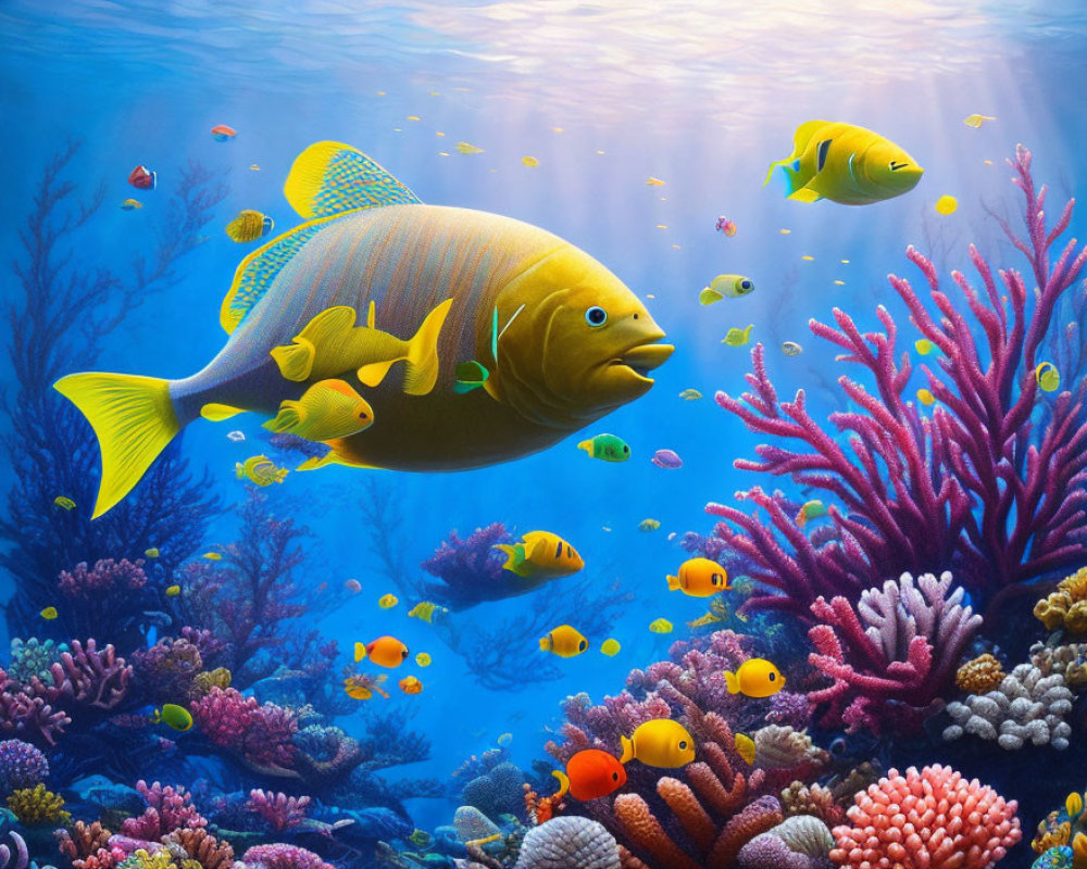 Vibrant Tropical Fish and Corals in Clear Blue Ocean