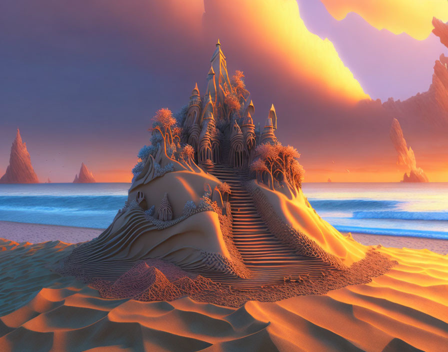 Sandcastle at sunset