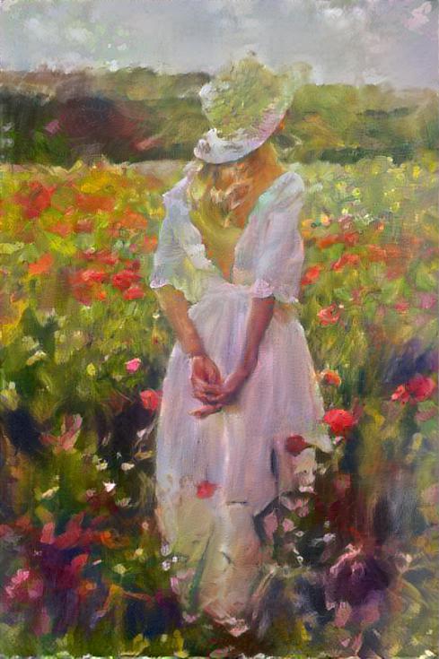 woman in the field with flowers