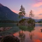Tranquil Mountain Lake Sunset with Colorful Sky