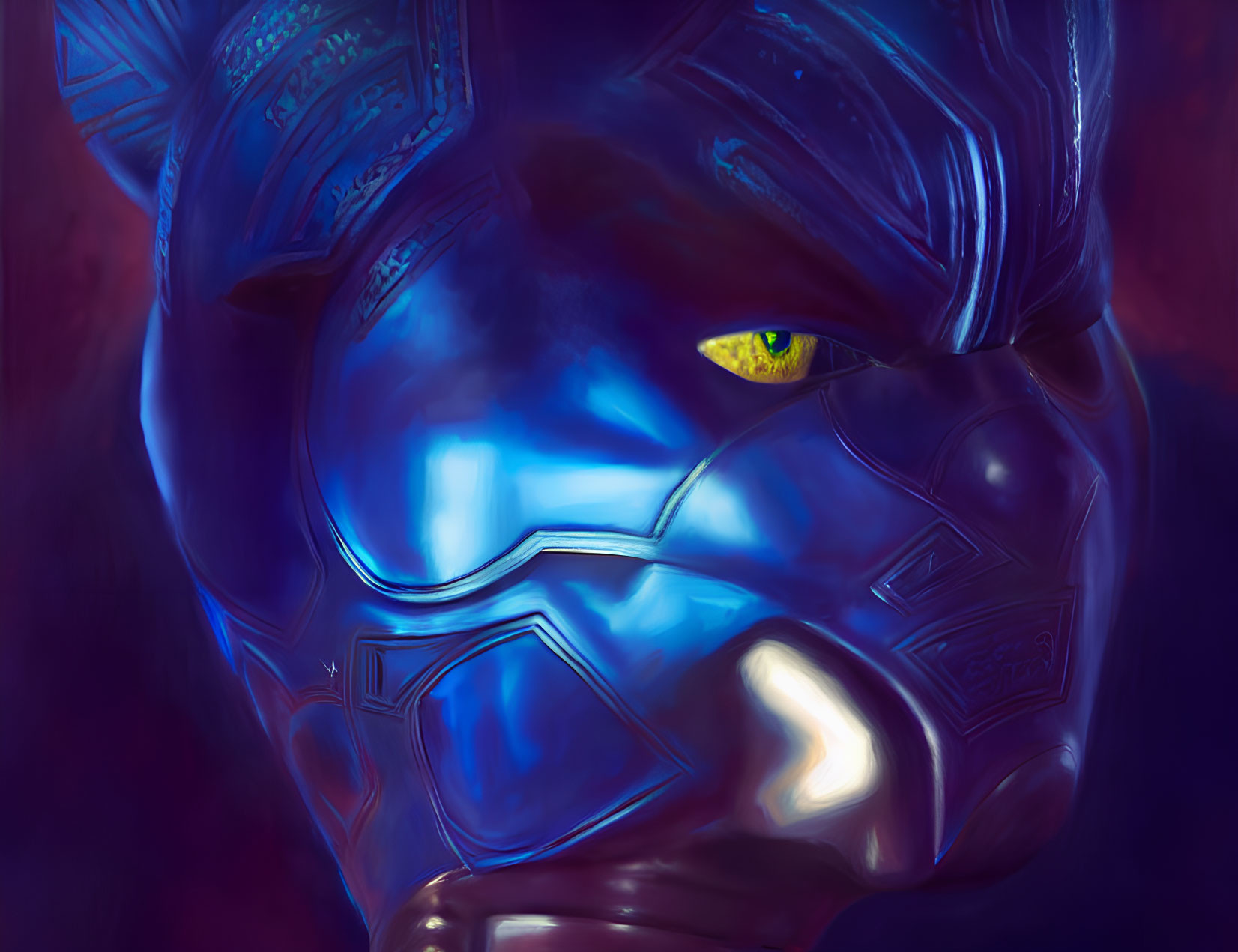 Detailed Close-Up of Character in Futuristic Blue Helmet