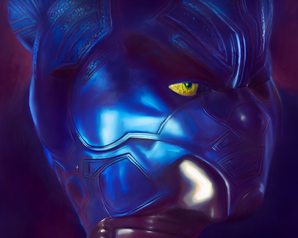 Detailed Close-Up of Character in Futuristic Blue Helmet