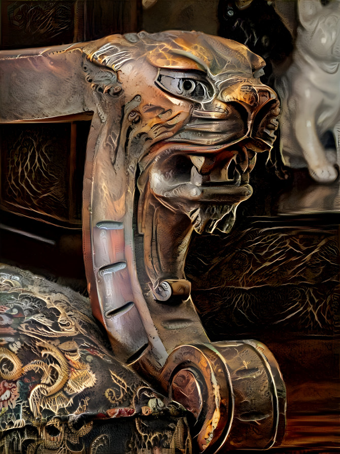 Wood Carved Lionhead Chair Arm