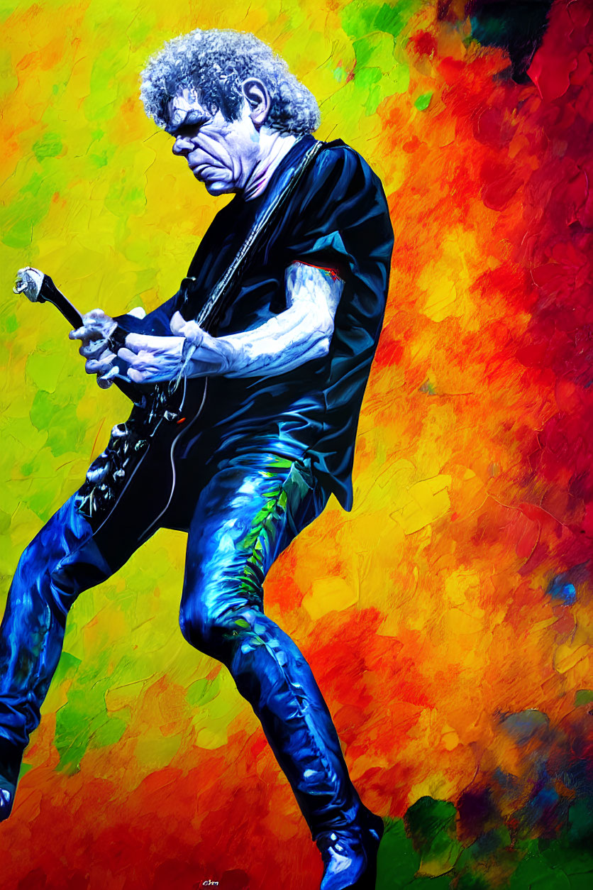 Colorful Abstract Guitarist Painting with Passionate Musician