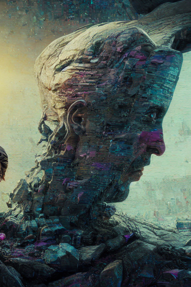 Digital Artwork: Humanoid Face Profile with Futuristic Technological Texture