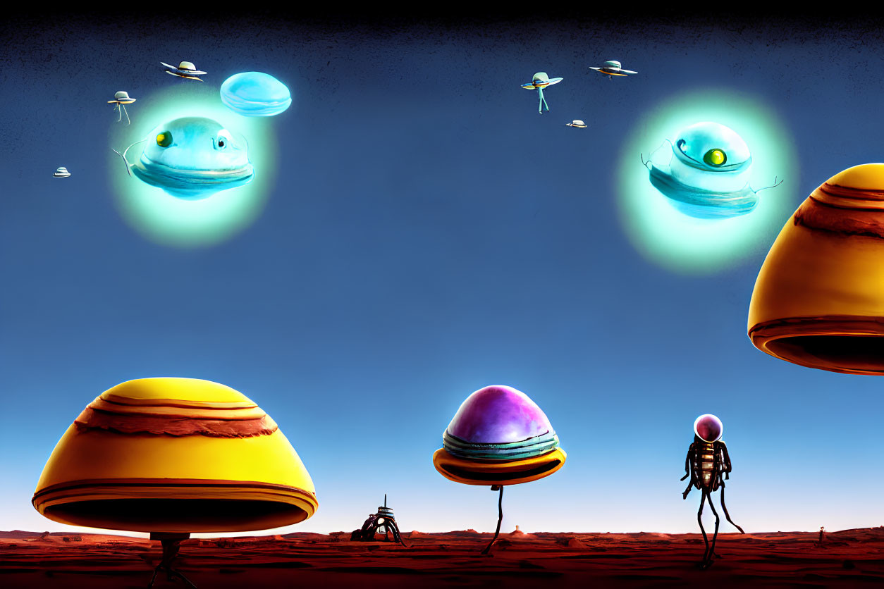 Colorful Floating Planets & Alien Scene in Surreal Desert