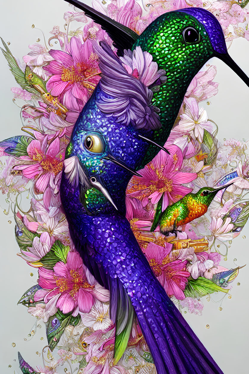 Colorful Hummingbird Illustration with Mixed Media Textured Style