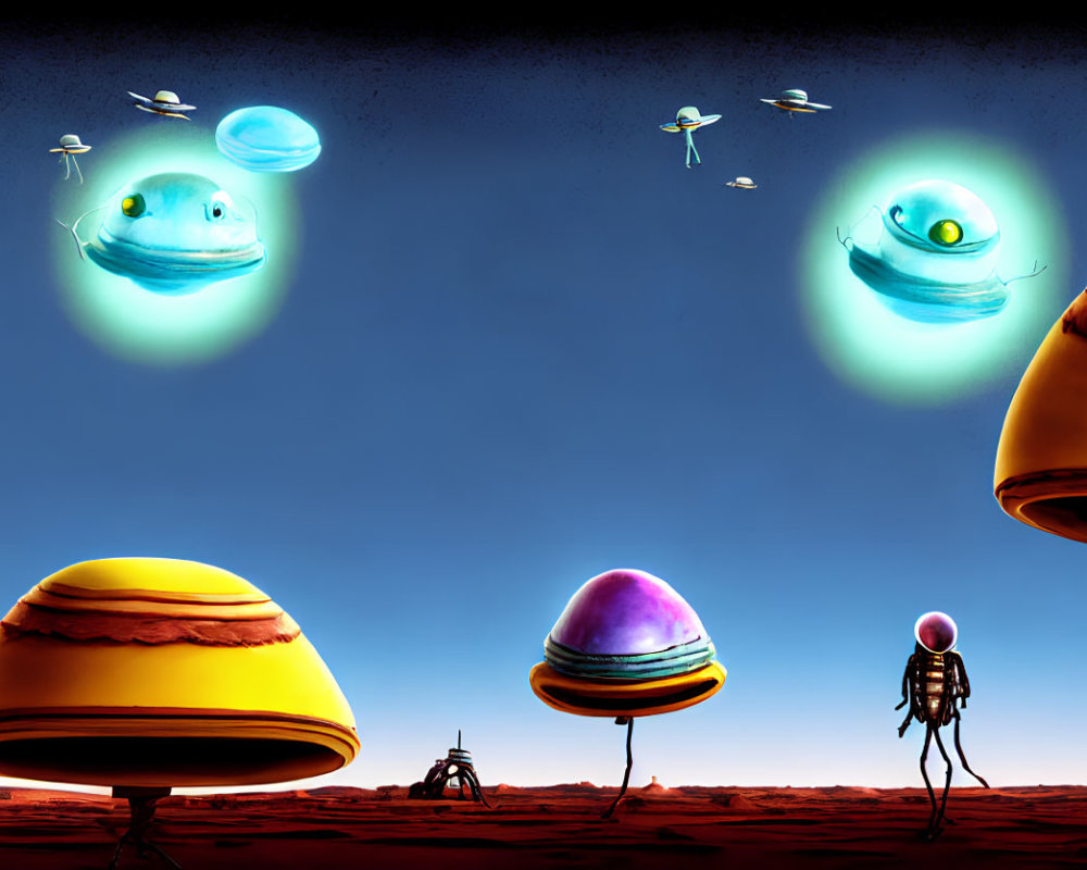 Colorful Floating Planets & Alien Scene in Surreal Desert
