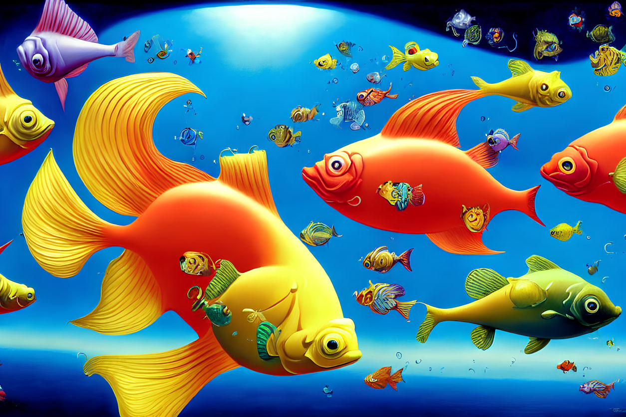Vibrant underwater scene with colorful animated fish