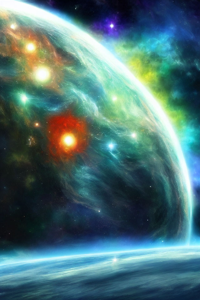 Colorful Digital Artwork: Planet in Space with Stars & Nebulae