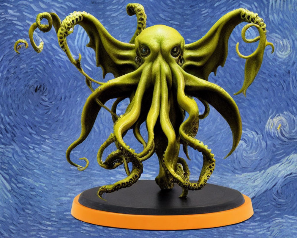 Detailed Octopus Statue Against Textured Blue Background