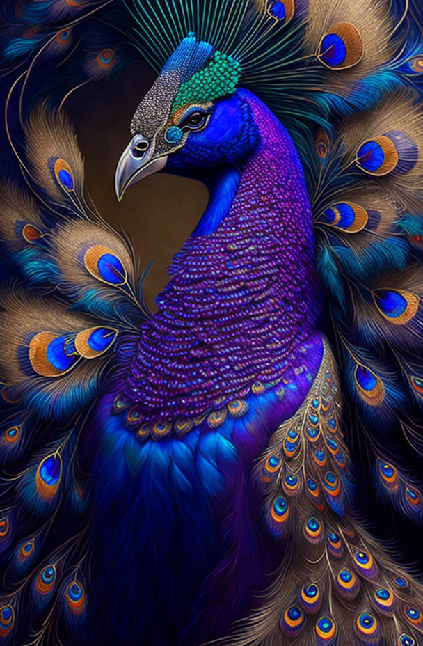 Colorful Peacock with Vibrant Blue and Green Feathers