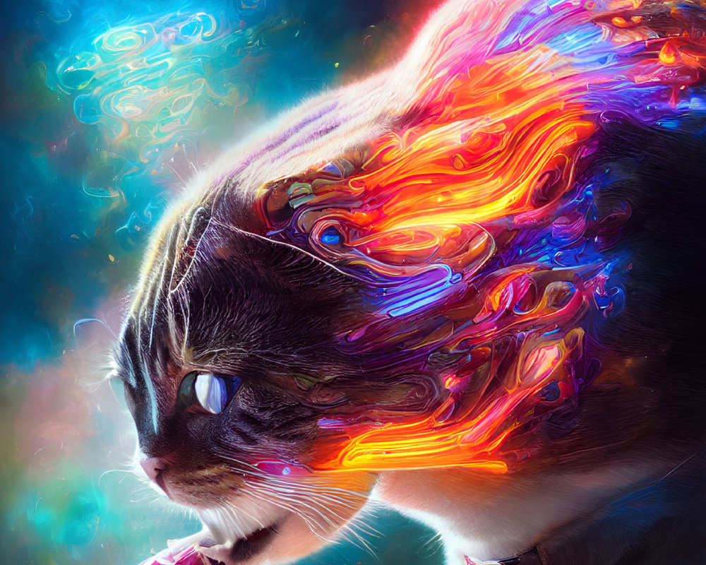 Colorful digital artwork: Cat's brain activity in vibrant swirls