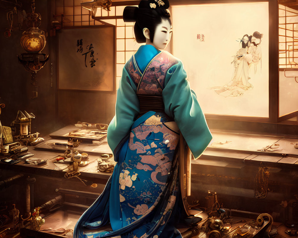 Traditional Japanese Kimono in Intricate Workshop Setting