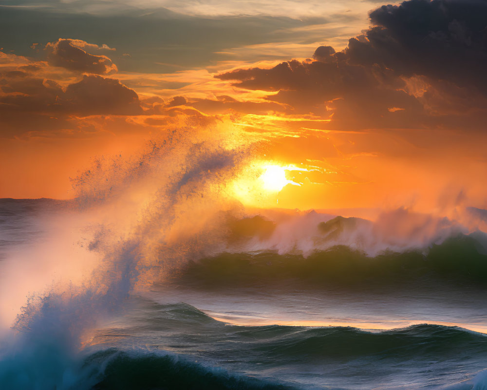 Scenic sunset over ocean waves with golden light