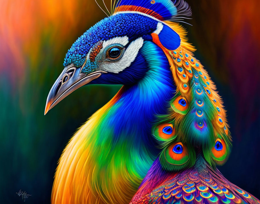 Colorful Peacock Illustration with Rich Plumage and Detailed Feathers