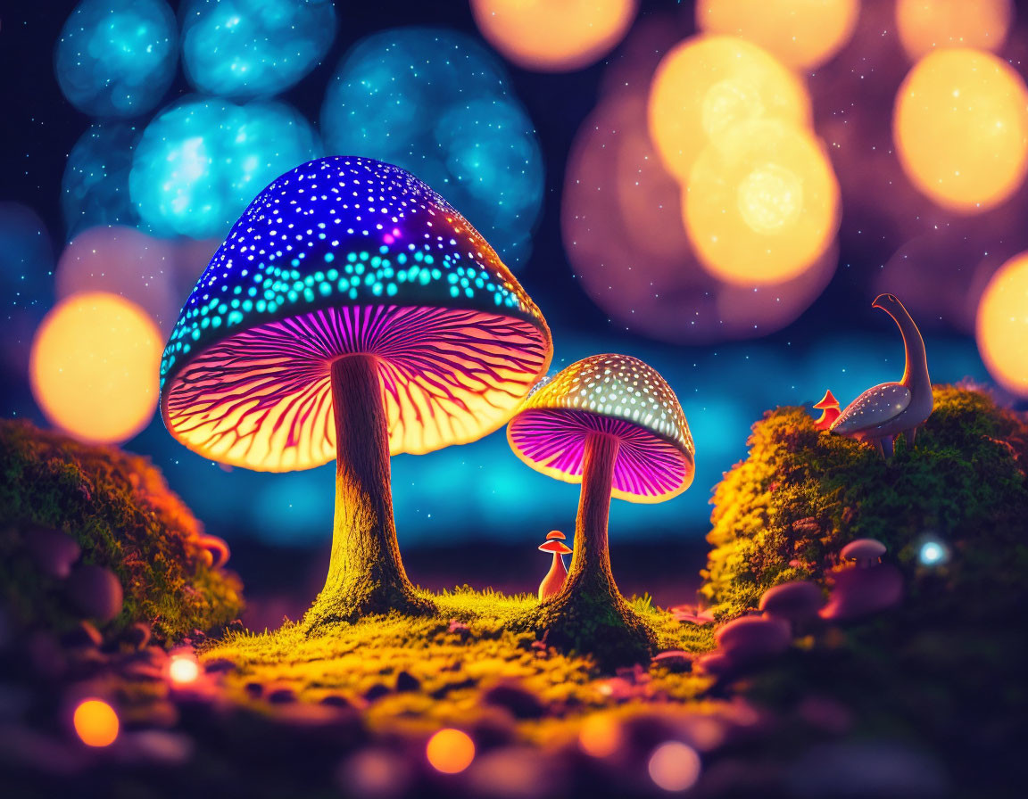 mushrooms illuminated