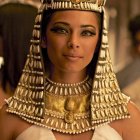 Elaborate Ancient Egyptian costume with golden headdress