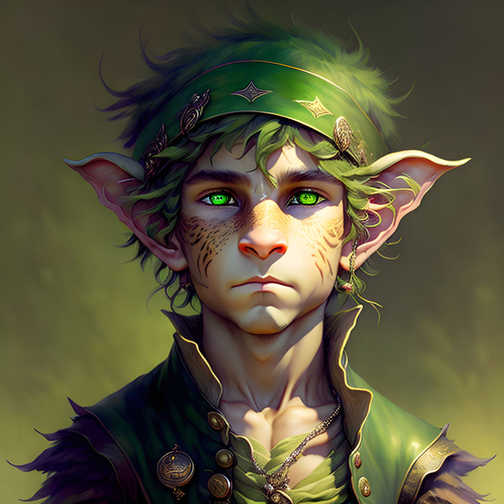 Fantasy character with pointed ears and green attire