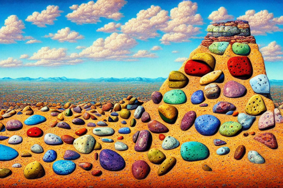 Colorful Rock Formation Painting Under Blue Sky in Desert Landscape