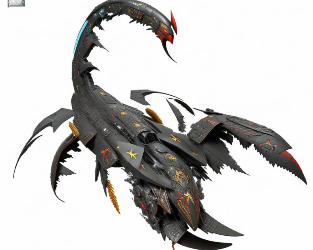 Black Spaceship with Dragon-like Design and Red/Gold Accents