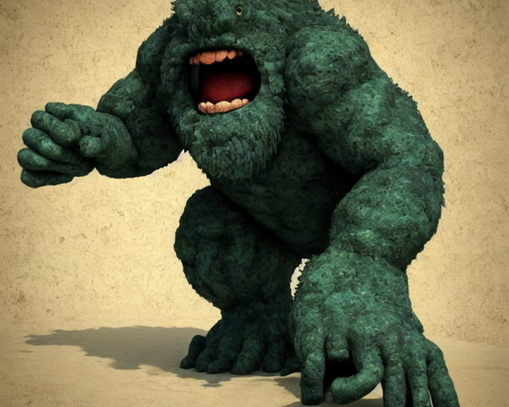 Green furry monster with hunched posture and single eye illustration