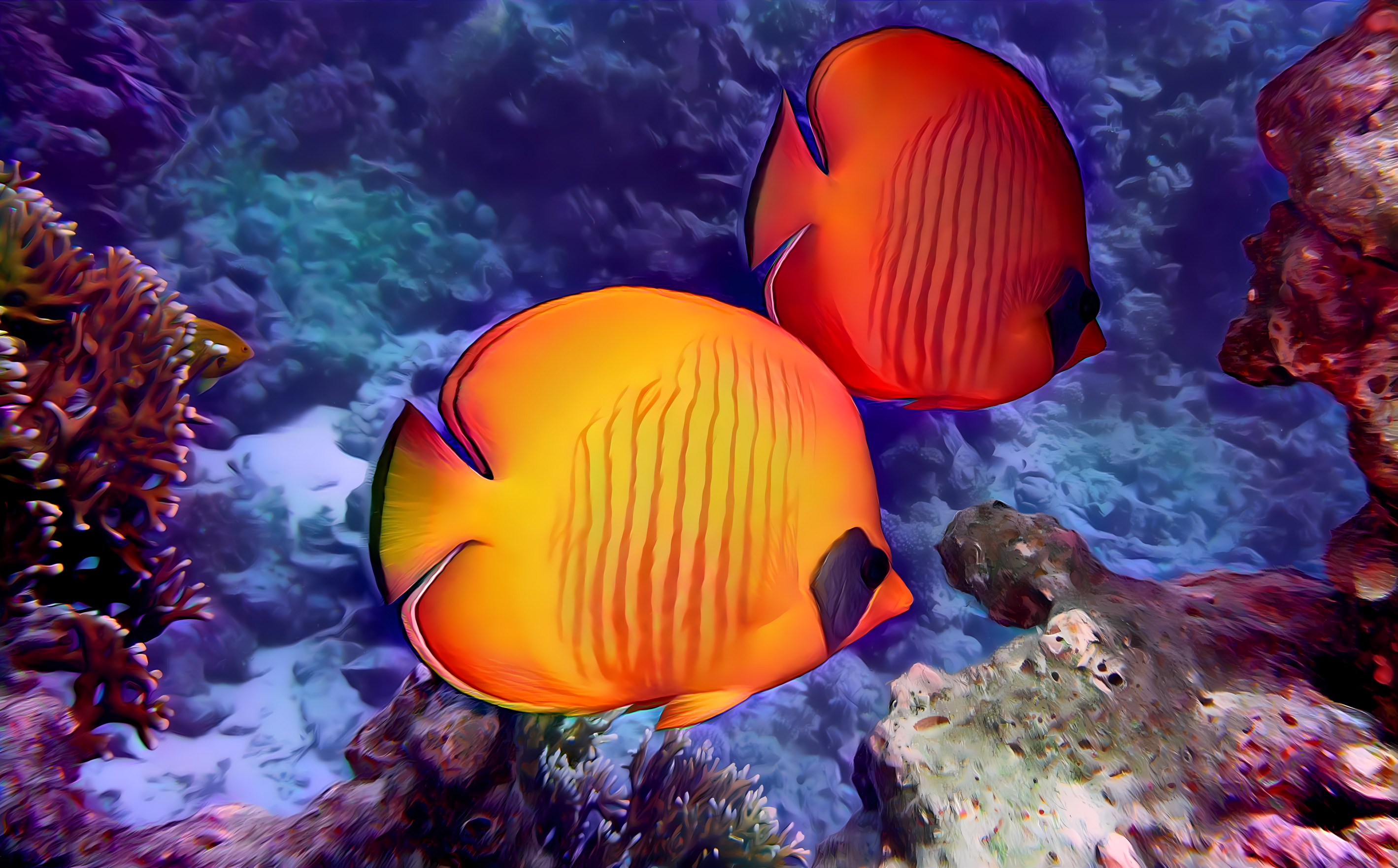 Two orange fish, formerly yellow