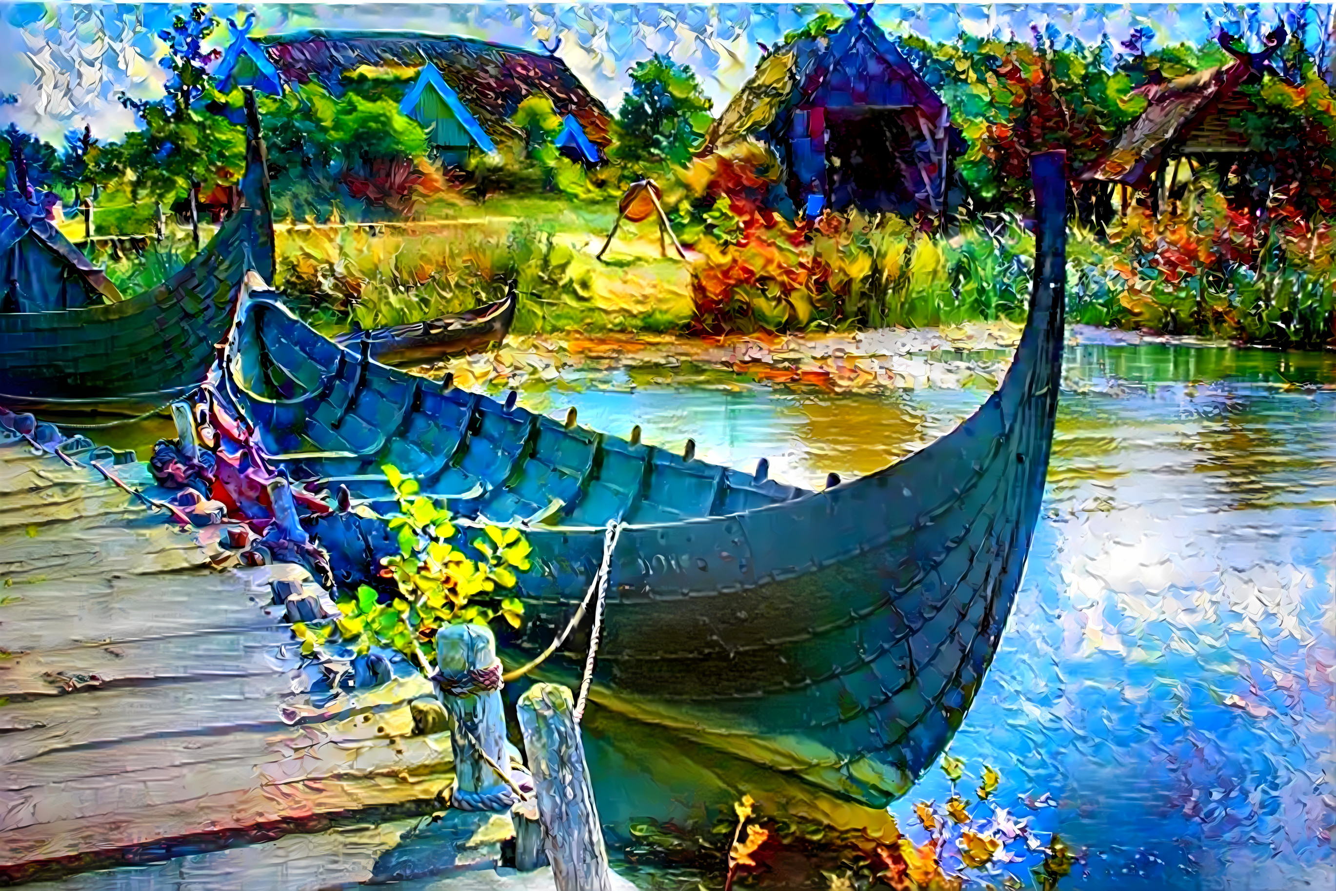 Longboat moored