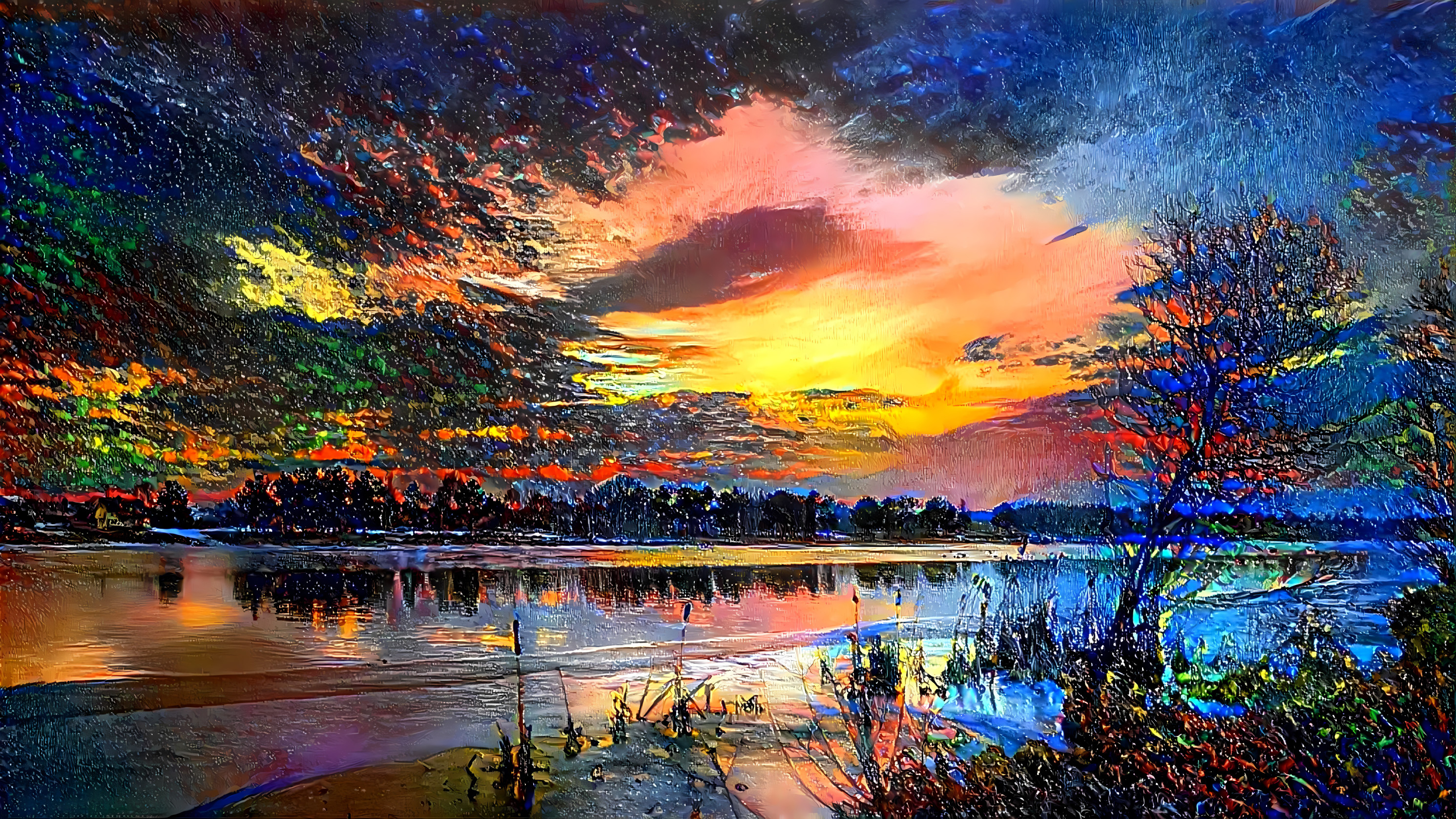 Peaceful lake at evening