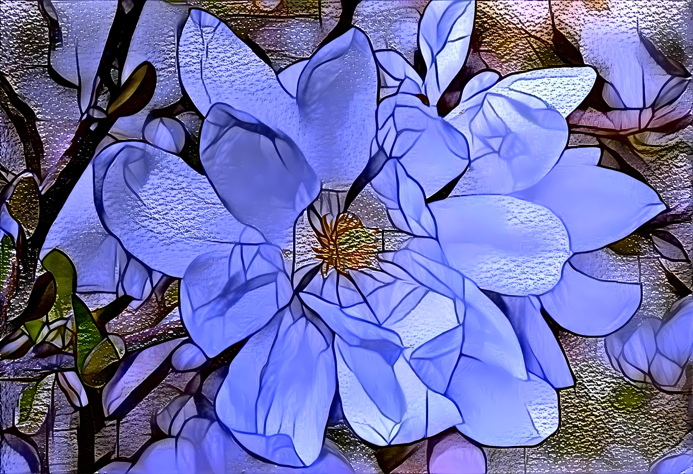 Blue magnolia flower in glassy style