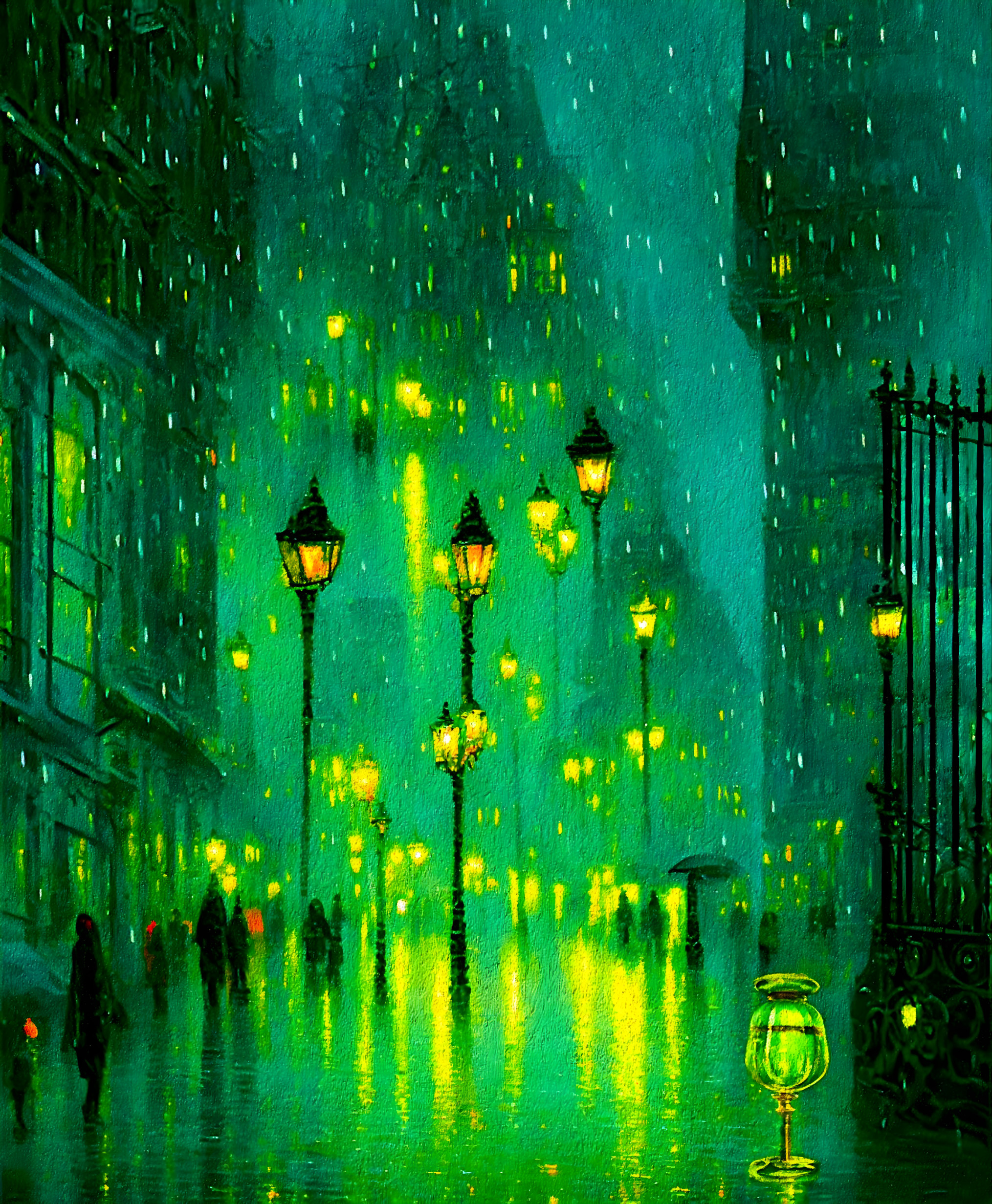Rainy green night in Paris