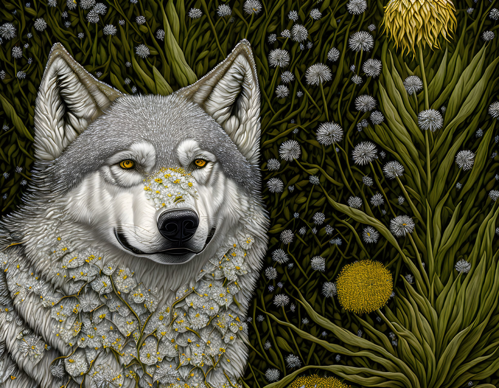 Wolf and dandelions