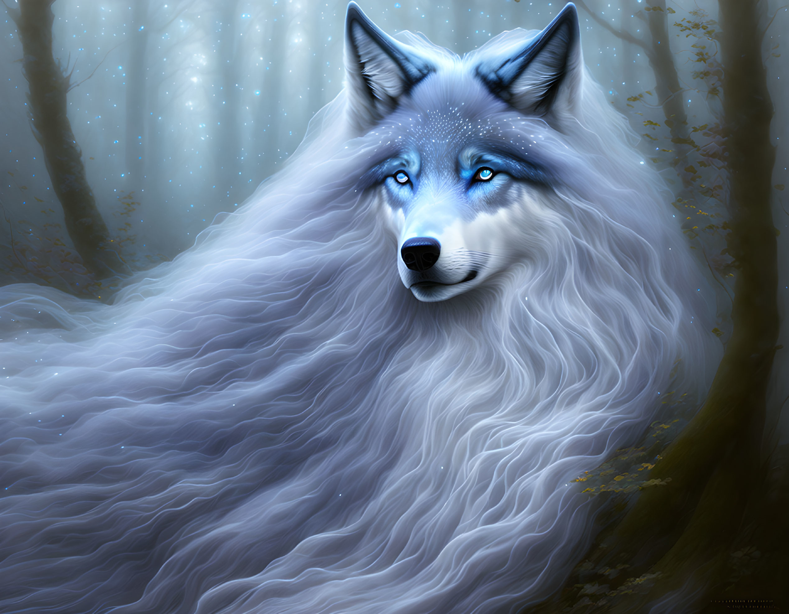Ethereal blue wolf