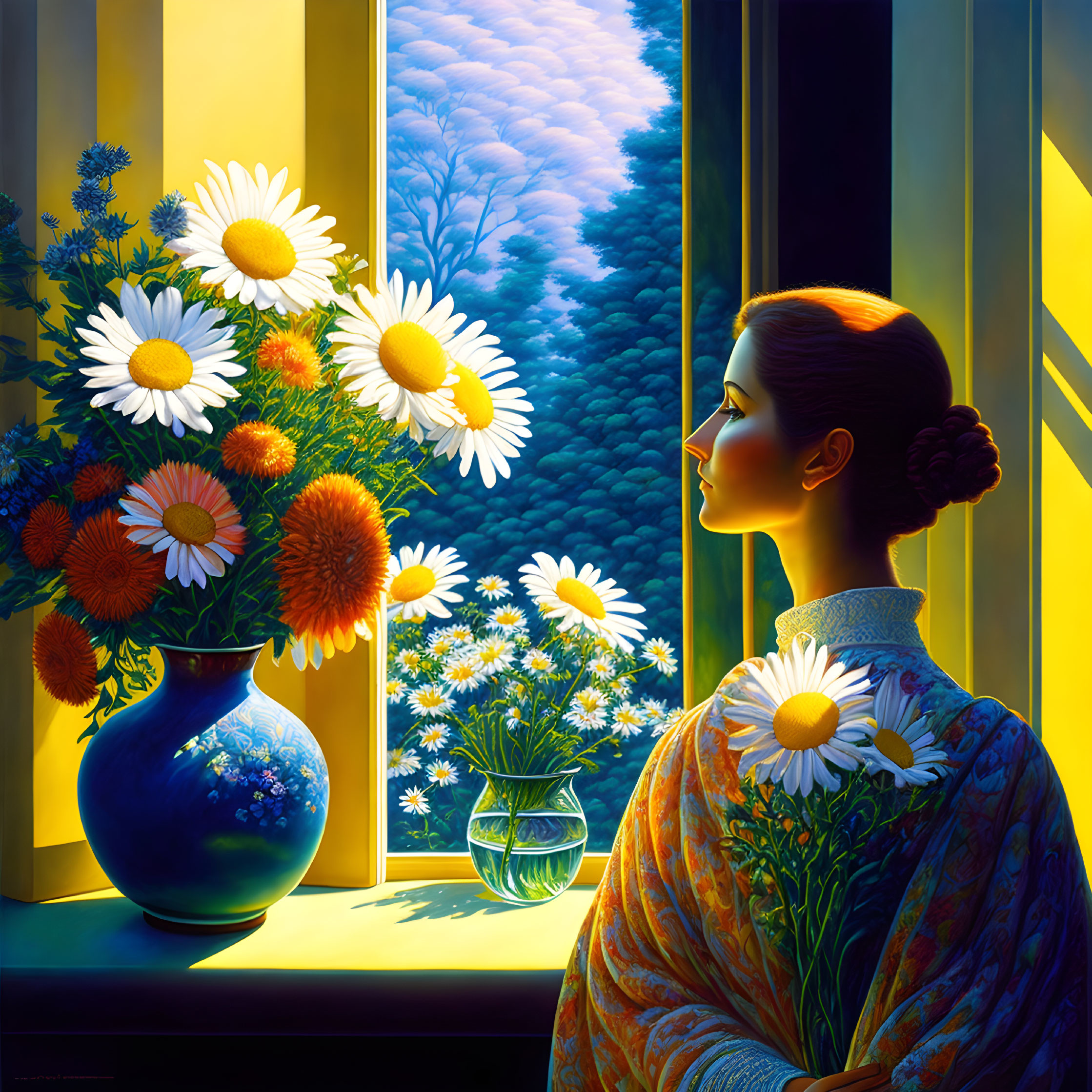 Contemplating flowers in a vase