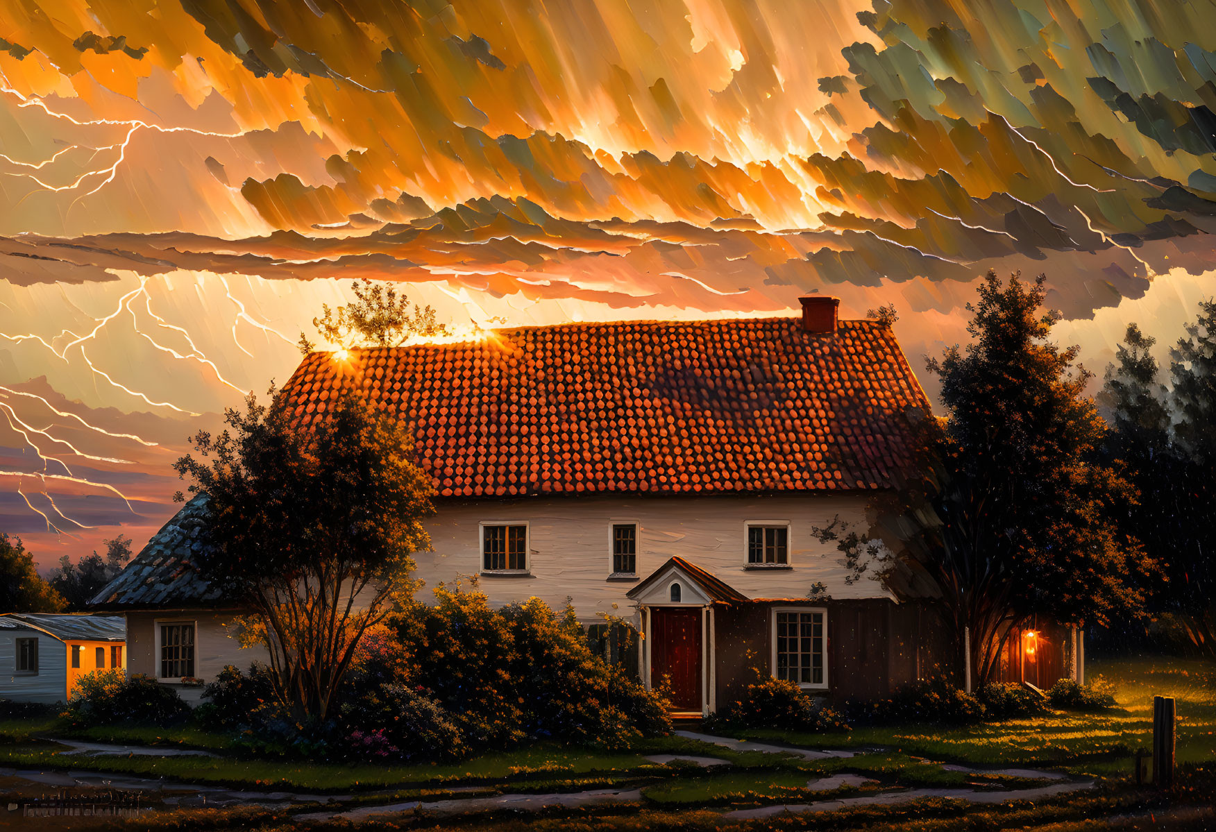 Old house at sunset