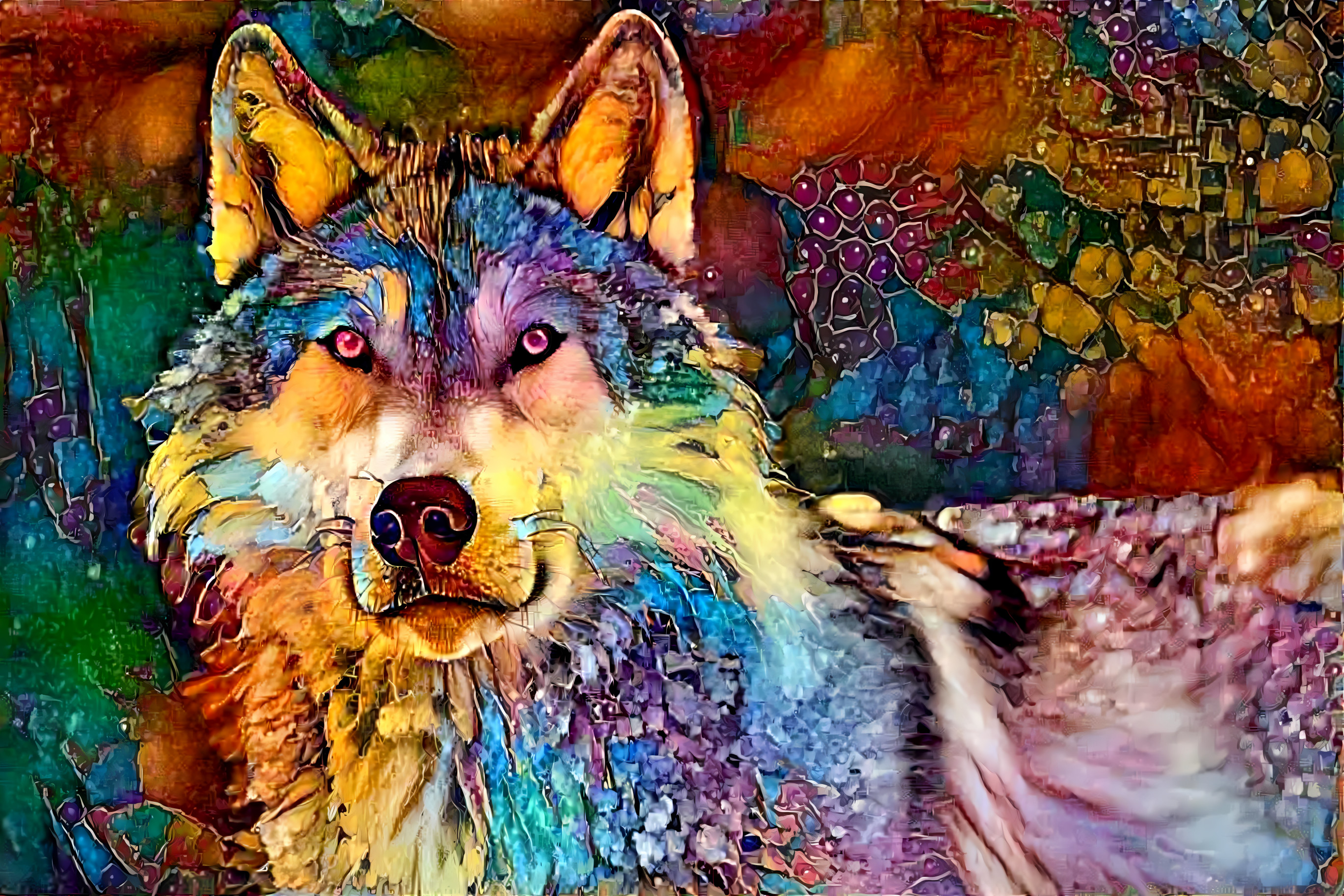 Very grey wolf, now highly coloured