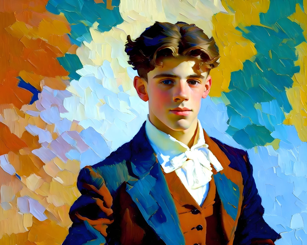 Colorful Impressionist Portrait of Young Man in Navy Jacket