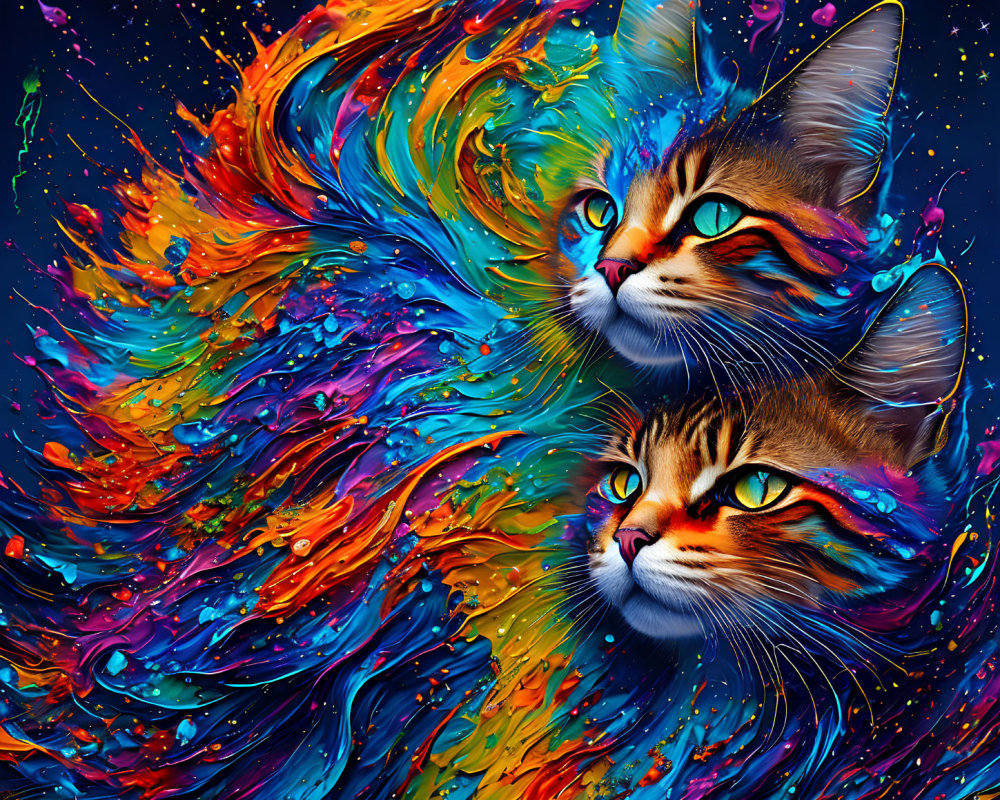 Colorful Artwork: Cats' Fur Blending in Cosmic Splash
