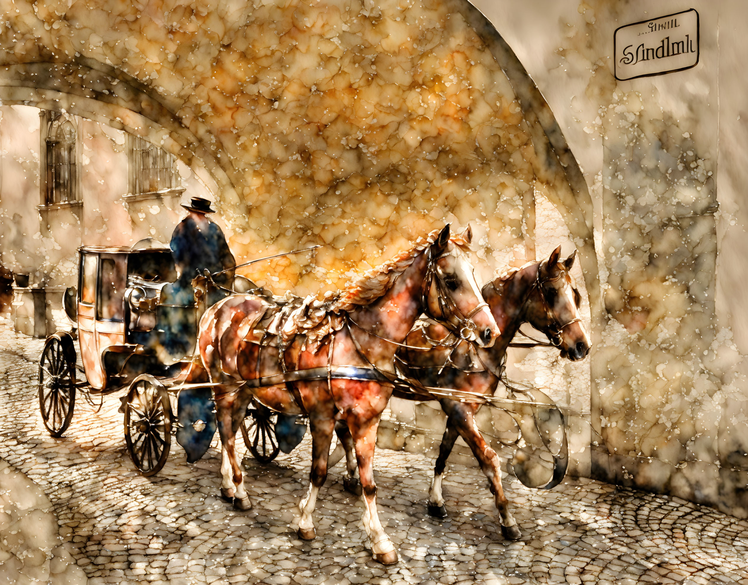 Horse-drawn carriage in an eastern European town
