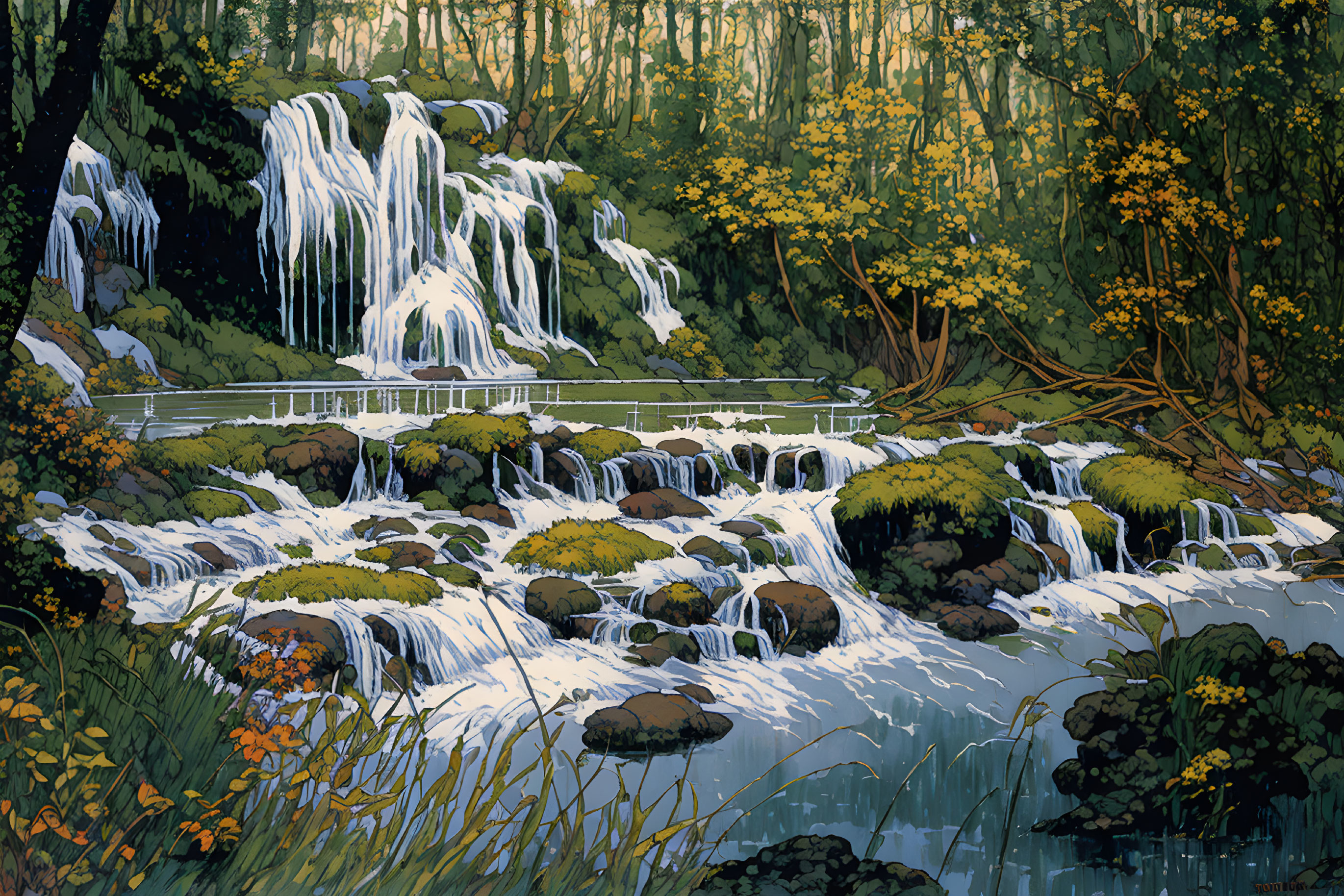 Waterfall in a forest, autumn