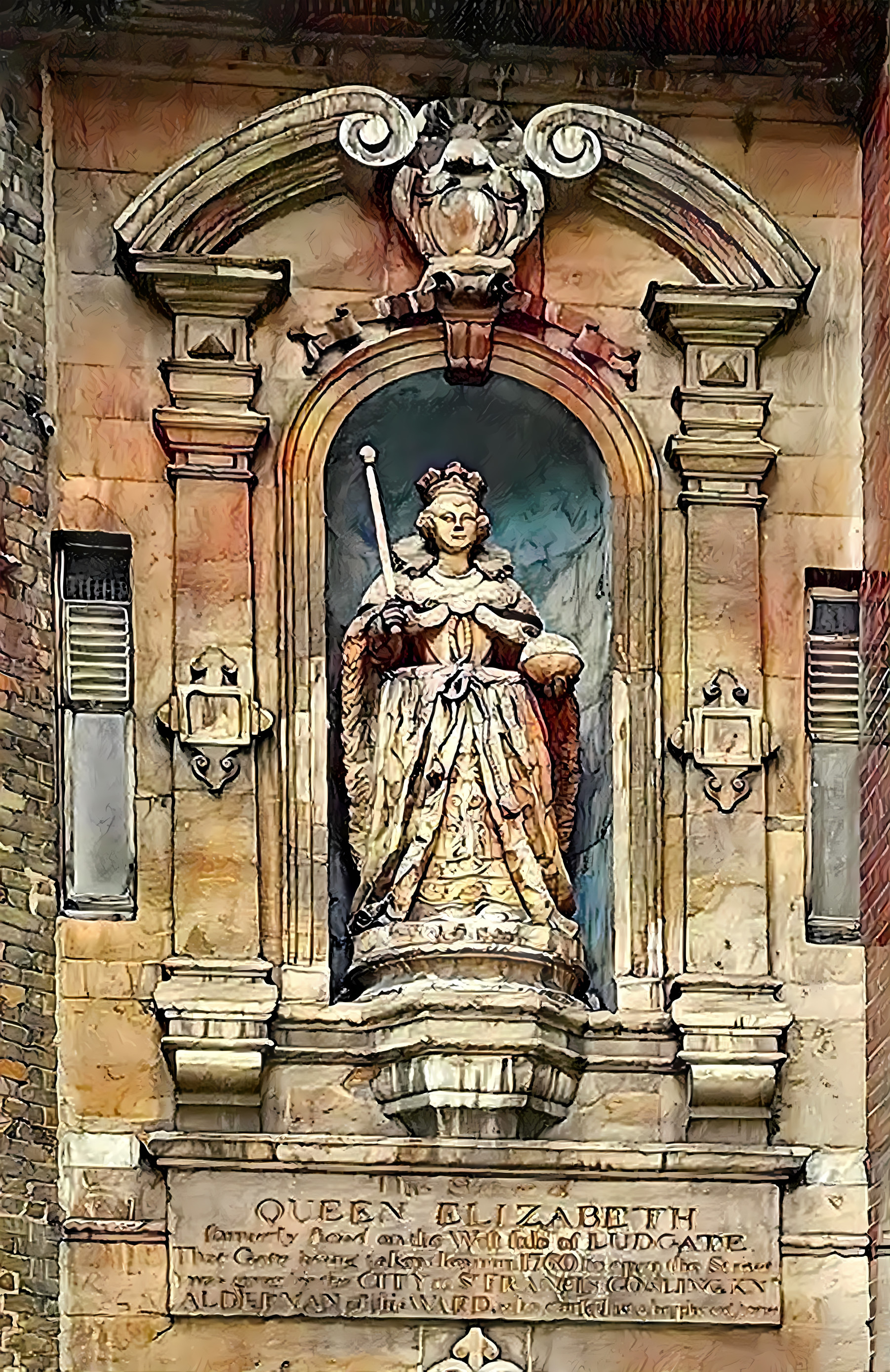 Statue of Elizabeth 1, Queen of England.