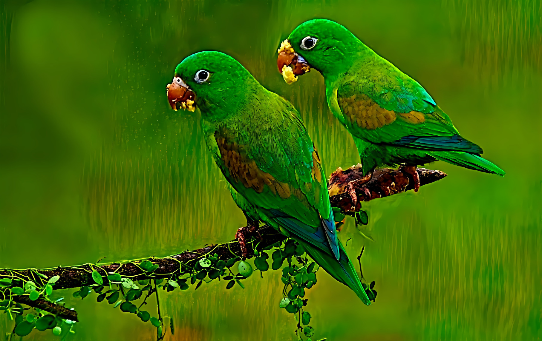 Two Green parrots
