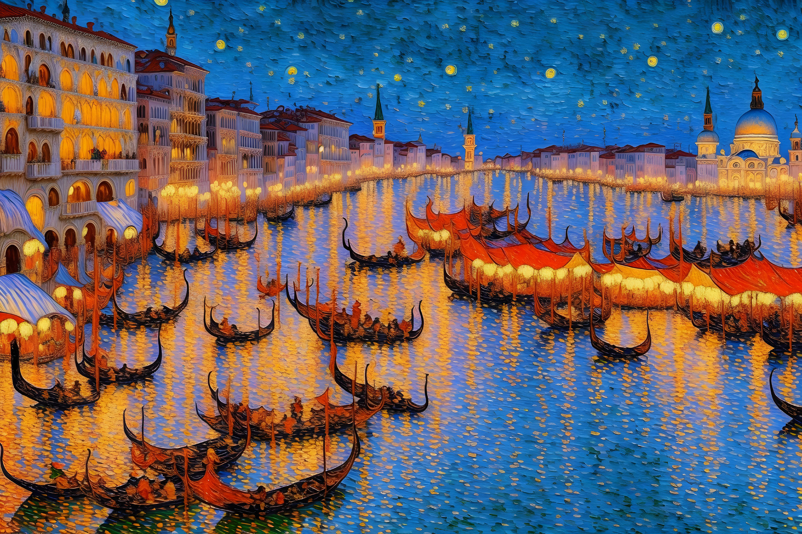 Venetian Canal with boats in a Impressionist style