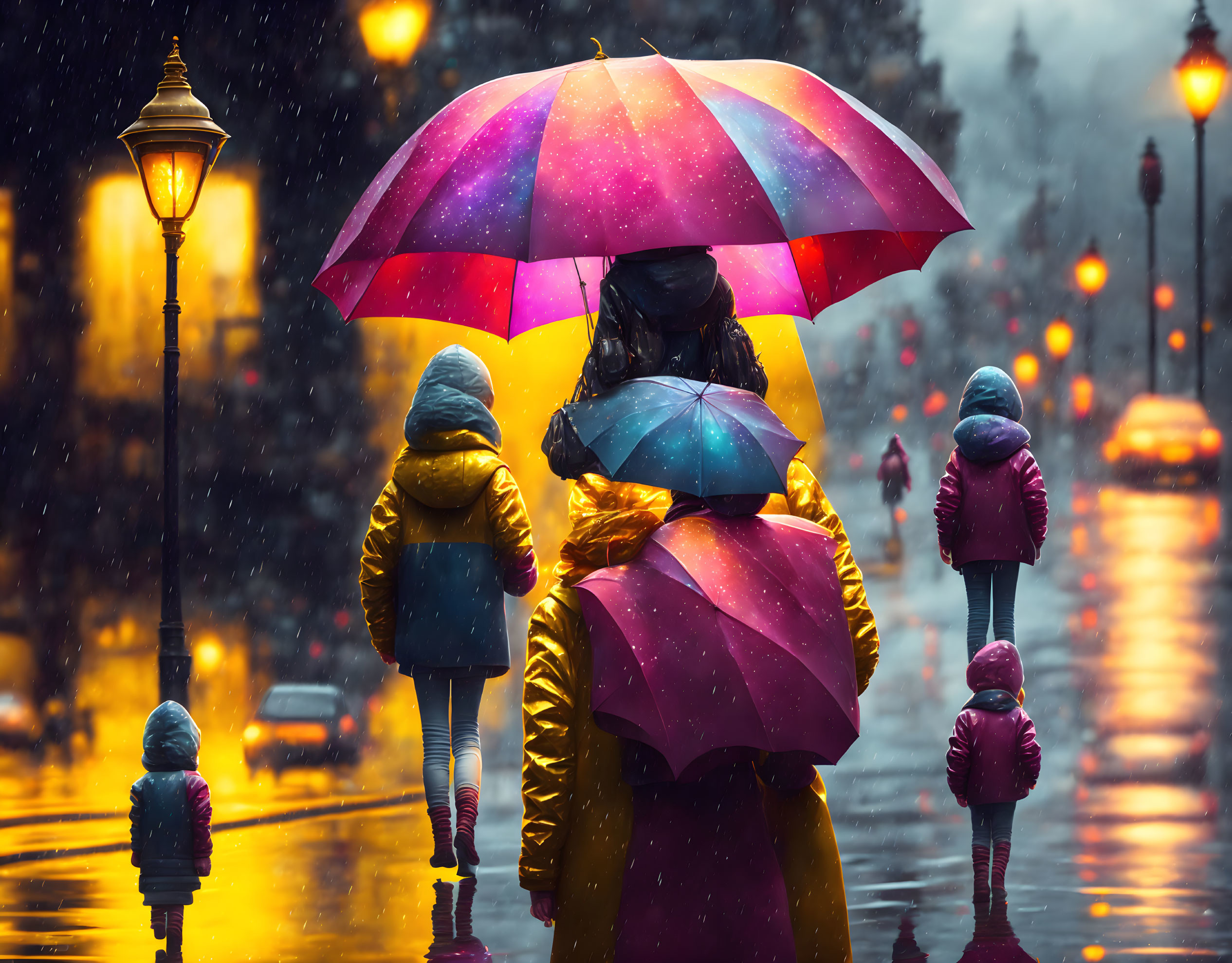 Walking with umbrellas